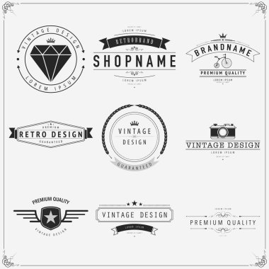 Vintage vektör tasarım ögeleri, Retro biçim etiketleri.