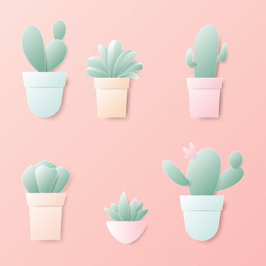 Pembe arkaplanda düz stil kaktüs simgesi.