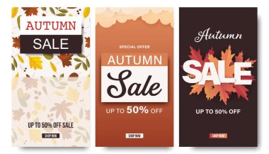 Alışveriş satışı veya sosyal medya depolama şablonu için sonbahar afişi seti