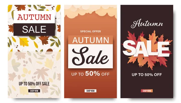 Alışveriş satışı veya sosyal medya depolama şablonu için sonbahar afişi seti