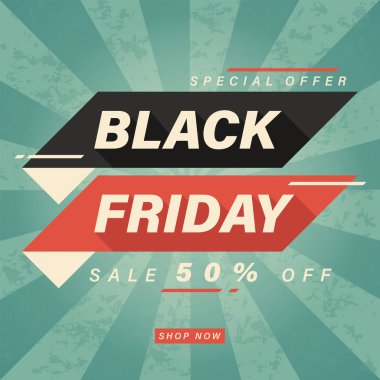 Kara Cuma geçmişe dönük afiş veya web için etiket şablonu.