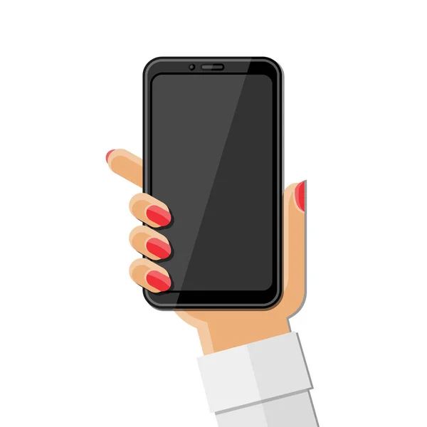 Woman Hand Holding Smartphone Modern Design Element Vector Illustration — Stock Vector