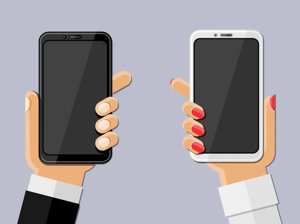 Handen Met Smartphones Vectorillustratie — Stockvector