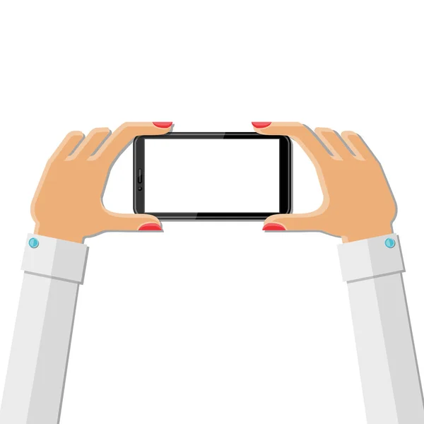 Kvinnans händer som håller smartphone — Stock vektor