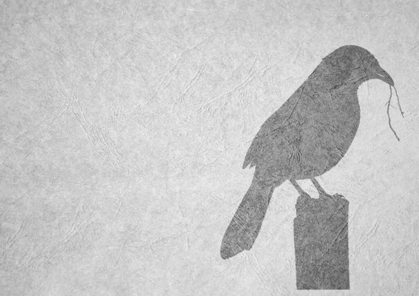 Tarjeta Plegable Blanco Negro Escala Grises Imagen Bird Con Ramita — Foto de Stock