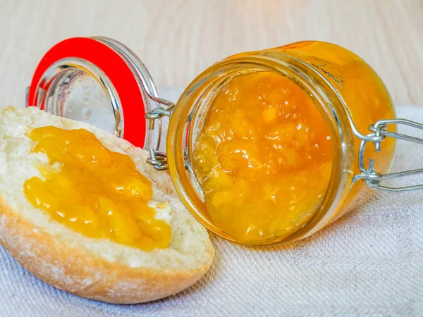 Jar Homemade Peach Jam — Stock Photo, Image