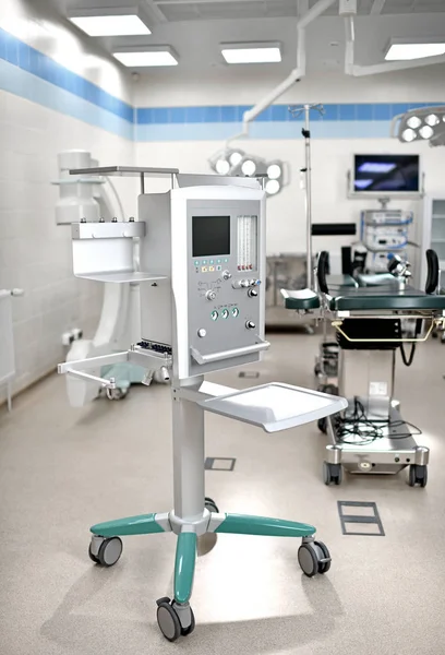 Functional vital signs monitor in operating room with machines in the background ready for joint surgery. Life sustaining, monitoring and anesthesia concept — Stock Photo, Image