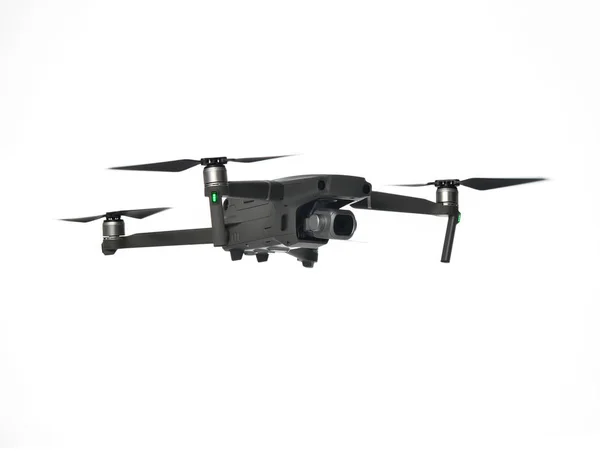 Beyaz izole yeni koyu gri dron quadcopter ile dijital fotoğraf makinesi ve uçan sensörler — Stok fotoğraf