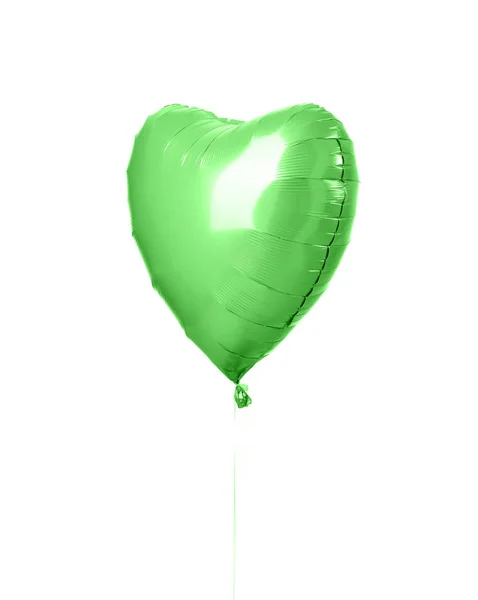 Egyetlen nagy zöld szív ballont objektum születésnapi partiján elszigetelt fehér — Stock Fotó