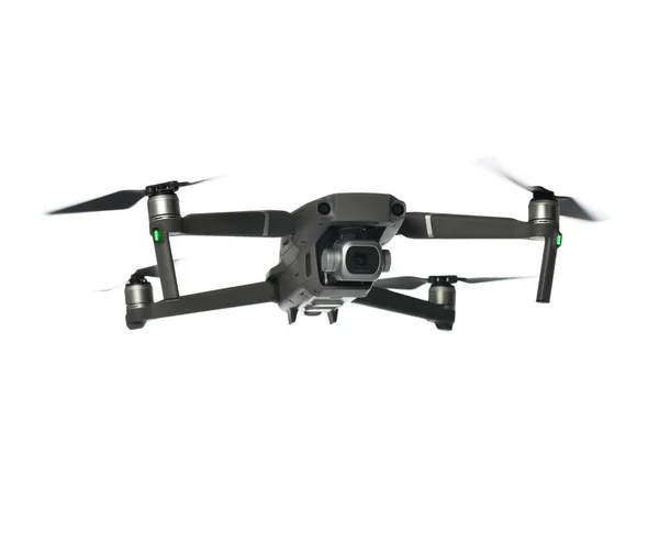 Beyaz izole yeni koyu gri dron quadcopter ile dijital fotoğraf makinesi ve uçan sensörler — Stok fotoğraf