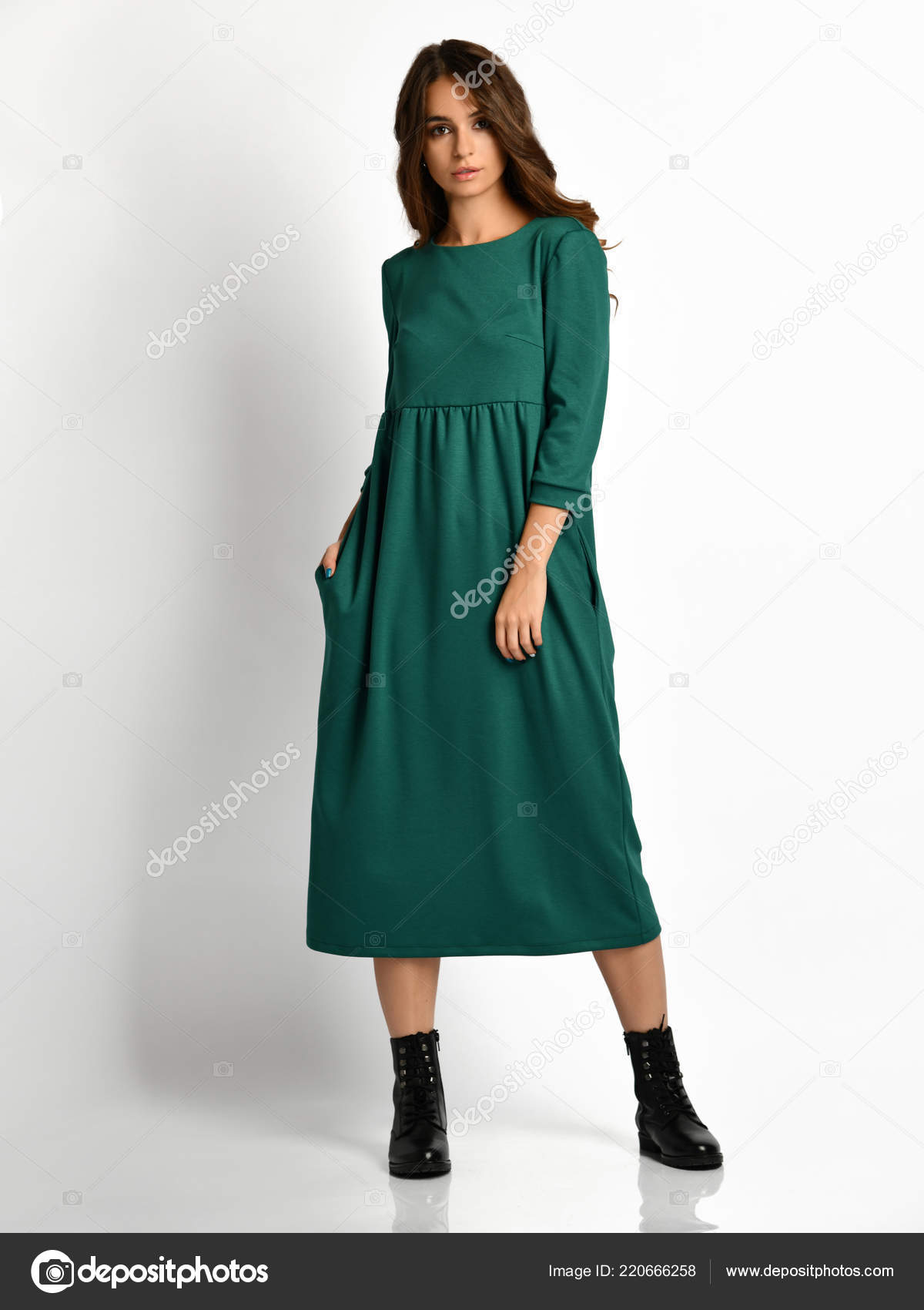 dark green winter dress