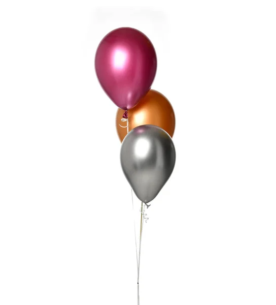 Bunch of big purple silver and gold latex balloons objects for birthday party isolated on a white — Stock Photo, Image