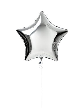 Doğum günü partisi ya da Sevgililer günü beyaz izole için büyük metalik gümüş yıldız balon nesnesi