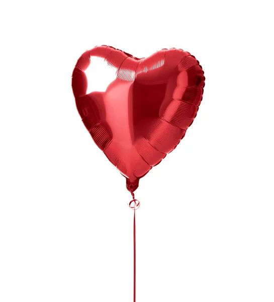Metalik kırmızı kalp balon nesne için Doğum günü partisi ya da Sevgililer günü beyaz izole — Stok fotoğraf