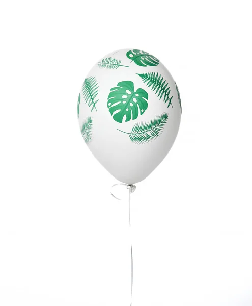 Big helium inflatable latex white balloon for decorations on birthday wedding corporative party  with green tropical leaves — Stock Photo, Image