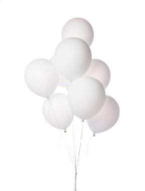 Doğum günü veya sevgililer günü parti izole için mavi lateks beyaz yuvarlak balonlar kompozisyon Demet