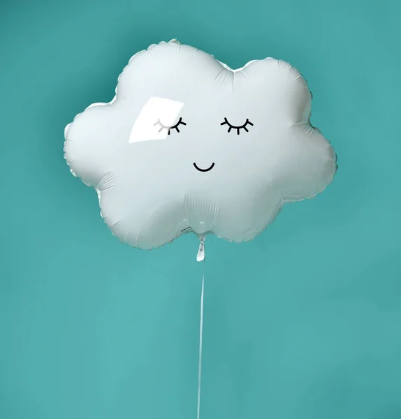 Single white cloud metallic balloon for kids birthday on blue mint