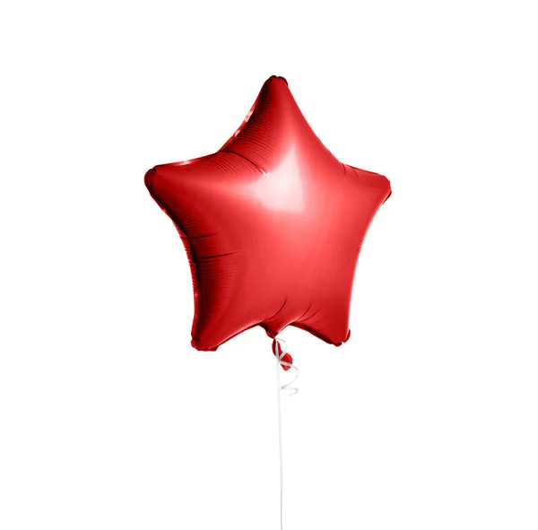 Duży czerwony metaliczny lateks gwiazda balon urodziny na białym tle — Zdjęcie stockowe