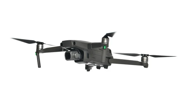 Yeni koyu gri drone quadcopter dijital kamera ve sensörler beyaz uçan — Stok fotoğraf