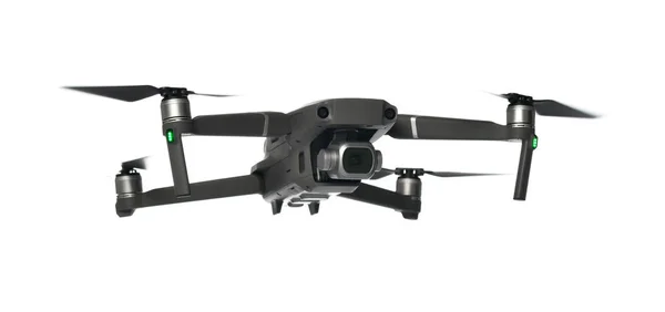 Yeni koyu gri drone quadcopter dijital kamera ve sensörler beyaz uçan — Stok fotoğraf