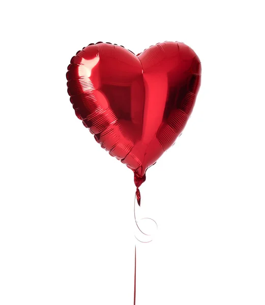 单独红色心脏气球对象为生日党或情人节天查出在白色 — 图库照片