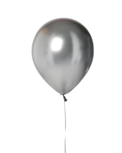 Wielki srebrny metaliczny lateks balon urodziny na białym tle — Zdjęcie stockowe