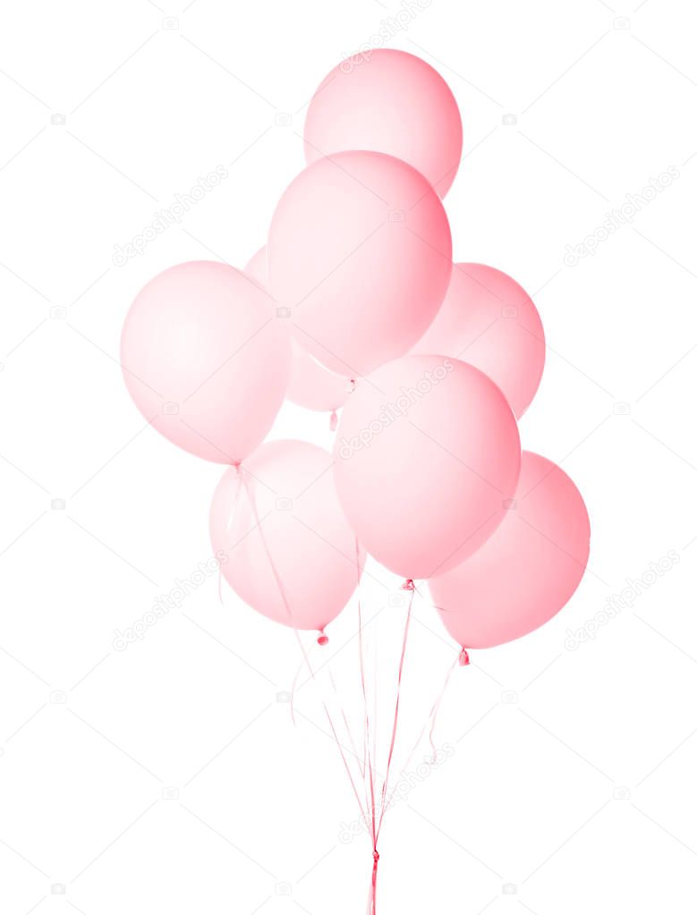 Bunch of big light pink balloons object for birthday party isolated on a white 