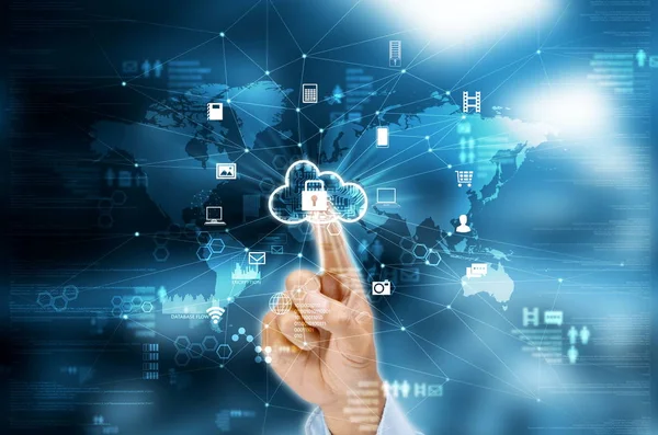 Výběr Služby Technologie Cloud Zabezpečené Nternet Rukou Podnikatel — Stock fotografie