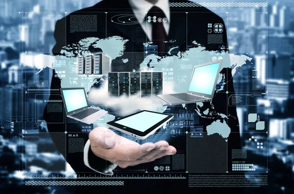 Businessman Showing Cloud Internet Technology Concept — Stock Photo, Image