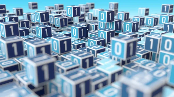 青い背景の 進数で色のキューブとインターネット デジタル データ管理コンセプト — ストック写真