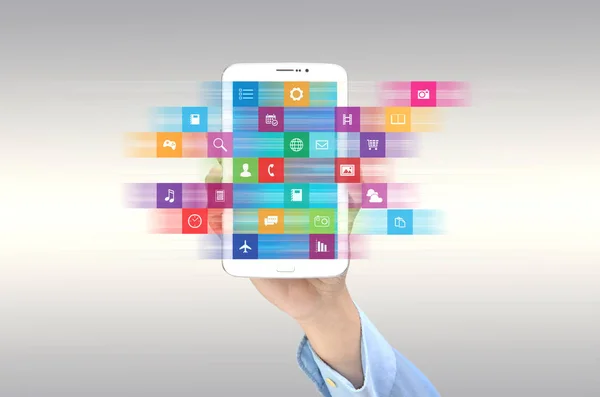Internet Concept Businessman Show Gadget Browse Use Application Line — Stock Photo, Image