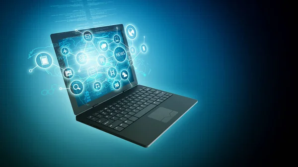 Internet Information Technology Black Laptop Conceptual Images — Stock Photo, Image