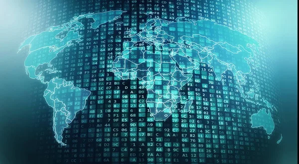 Концептуальный Образ Всемирных Глобальных Потоков Интернет Данных Обработки Виртуальном Мире — стоковое фото