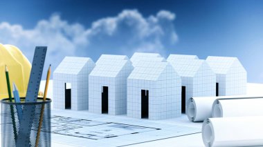 Kavramsal tasarım konut özellik veya mimari tasarım süreci. 3D görüntü.