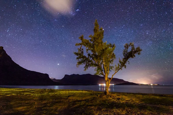 Night on the ocean beach at Reunion island.