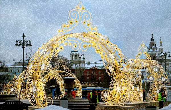 Decoratiuni de Craciun cu iluminare in Moscova close-up — Fotografie, imagine de stoc