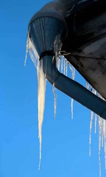 Beautiful Big Icicles Hanging Building Take Close Picture — Stock Photo, Image