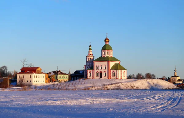 Pravoslavná Církev Rusku Suzdal Fotografoval Při Západu Slunce Zimě — Stock fotografie