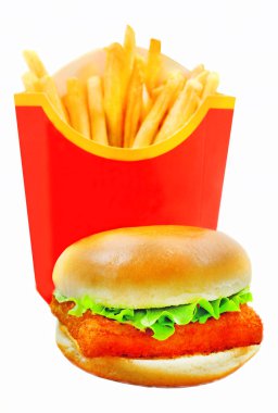 Patates kızartması ve balık ile Burger fotoğraflandı