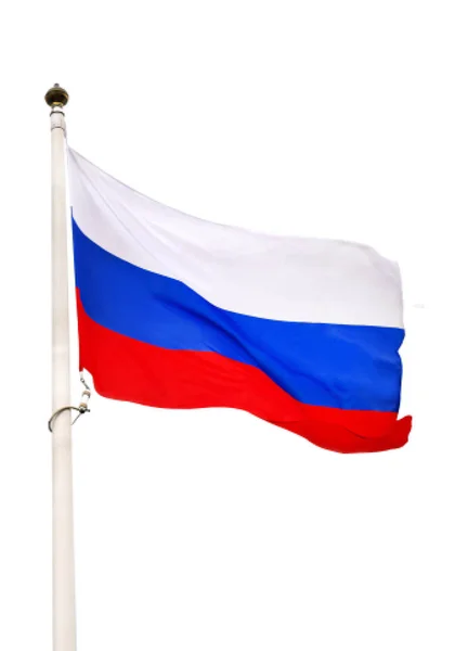 A bandeira russa agita-se ao vento na bandeira — Fotografia de Stock