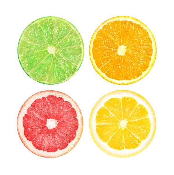 Orangenscheiben, rosa Grapefruit, Limette und Zitrone — Stockfoto