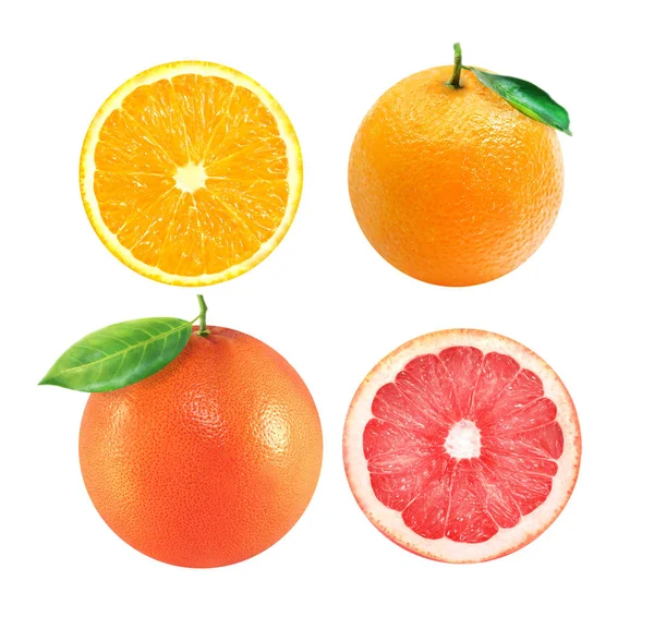 Zitrusfrüchte isoliert. rosa Grapefruit und orangefarbene Früchte — Stockfoto