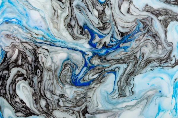 Abstraktní Krásné Modré Mramorový Vzor Černou Barvou Východní Styl Ebru — Stock fotografie