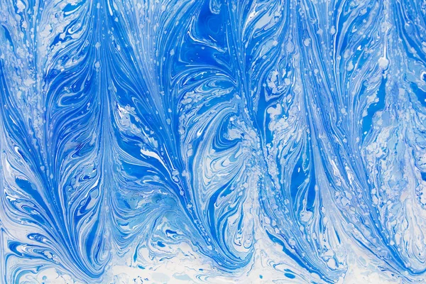 抽象美丽的蓝色大理石图案 东方风格的埃布鲁绘画在水面上与丙烯酸油漆漩涡 时尚的色彩组合 自然奢华 — 图库照片