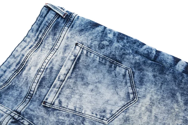 Textura Calça Azul Desgastada Com Bolso Fundo Isolado Denim — Fotografia de Stock