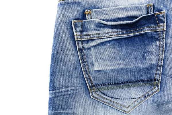 Mavi yıpranmış kot izole bir cep ile doku. Denim arka plan