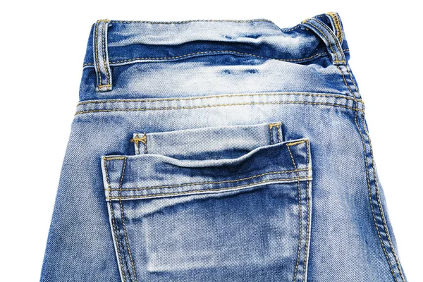 Textura Calça Azul Desgastada Com Bolso Fundo Isolado Denim — Fotografia de Stock