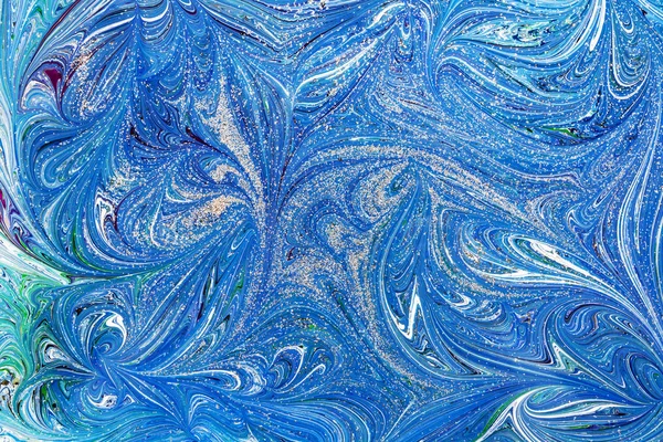 Bela Técnica Desenho Abstrato Ebru Azul Estilo Turco Pintura Ebru — Fotografia de Stock
