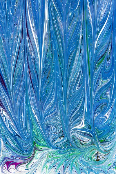 드로잉 Ebru 파란색입니다 아크릴 Ebru 그림의 스타일 페인트 소용돌이 명품의 — 스톡 사진