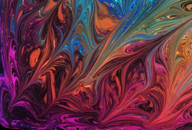 Güzel soyut resim teknikleri Ebru çizim. Türk stilinde Ebru boyama ile su üzerine akrilik boyalar dalgalara katlanmış. Doğal lüksün şık bir kombinasyonu. Çağdaş marming sanatı  